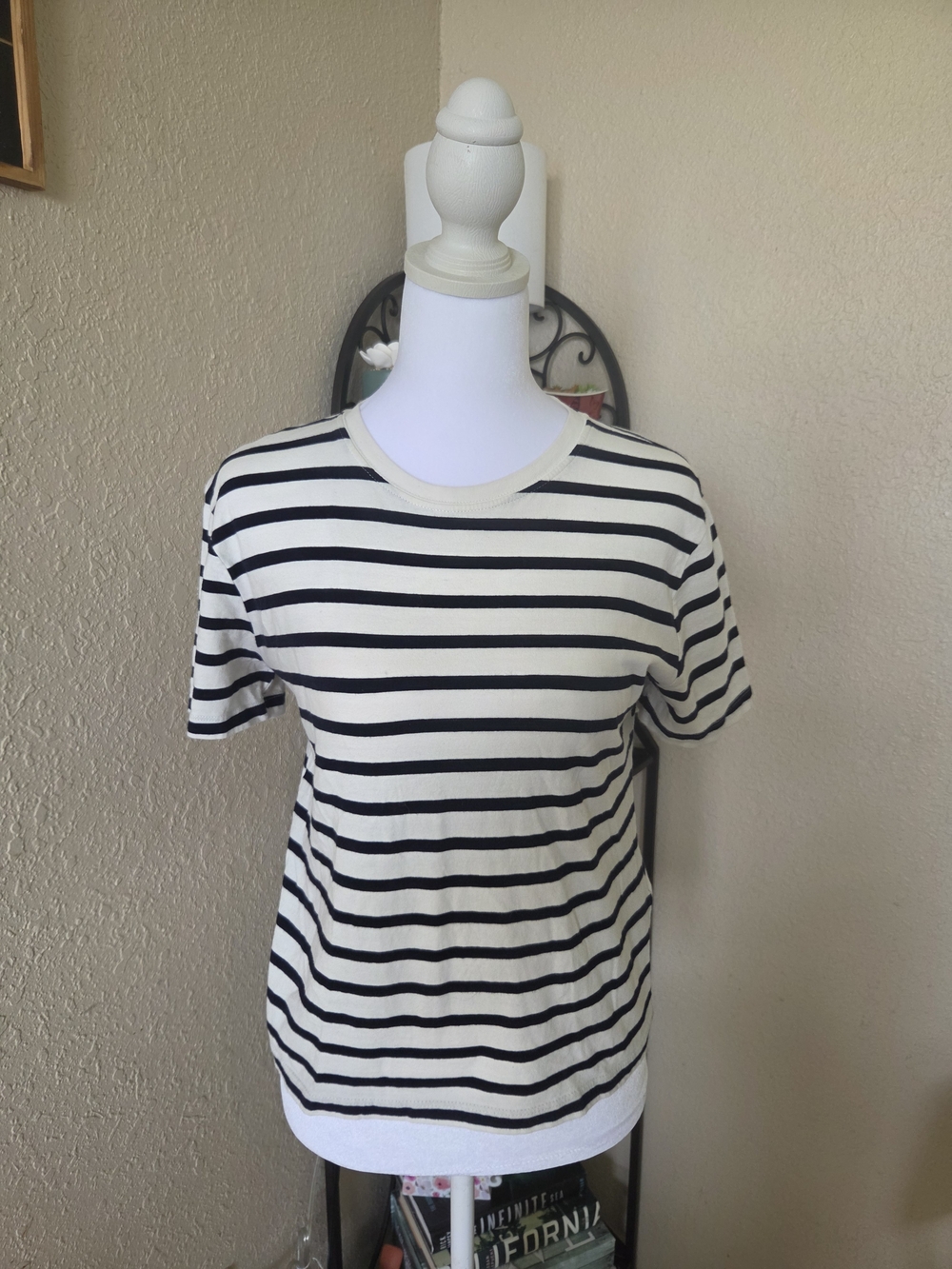 Zara Black and White Striped Short Sleeve Tee